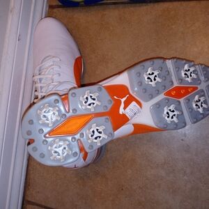 Orange and White Puma Golf Shoes